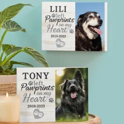 Paw Prints Memorial Photo Wood Block