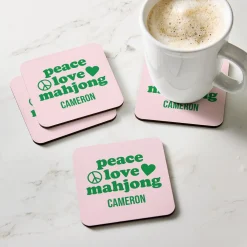 Peace Love Mahjong Wood Coasters