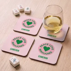 Peace Love Mahjong Wood Coasters