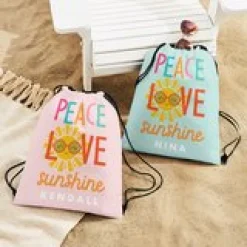 Peace Love Sunshine Drawstring Bag