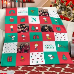 PEANUTS® Holiday Quilt Pattern Photo Plush Blanket