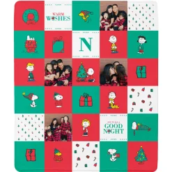 PEANUTS® Holiday Quilt Pattern Photo Plush Blanket