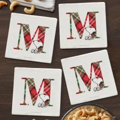 PEANUTS® Snoopy™ Plaid Initial Marble Coasters