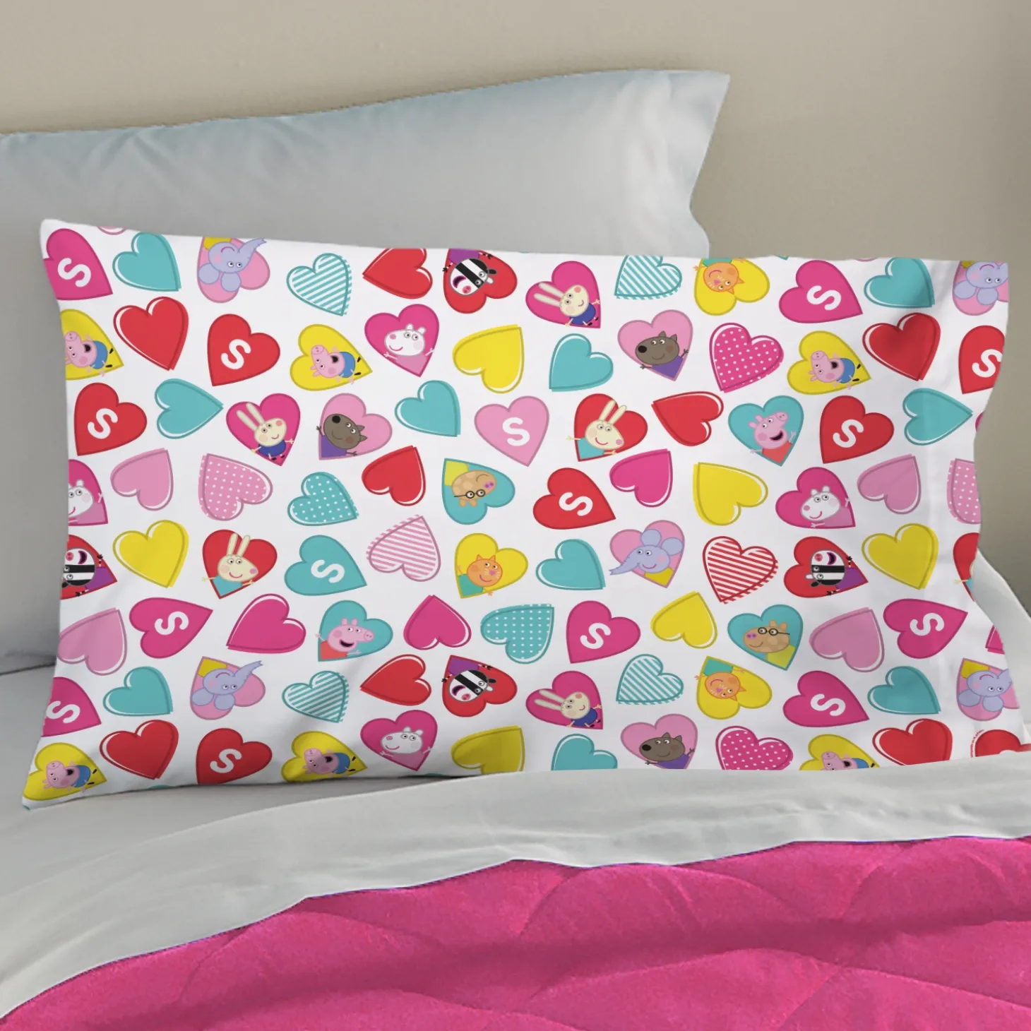 Peppa Pig and Friends Colorful Hearts Pillowcase