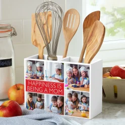 Picture-Perfect Photo Message Tile Wood Utensil Caddy