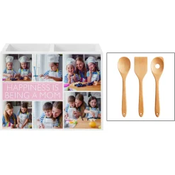 Picture-Perfect Photo Message Tile Wood Utensil Caddy