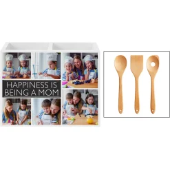 Picture-Perfect Photo Message Tile Wood Utensil Caddy