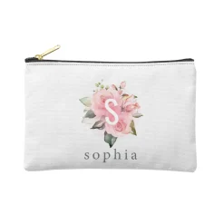 Pink Floral Initial Zipper Pouch