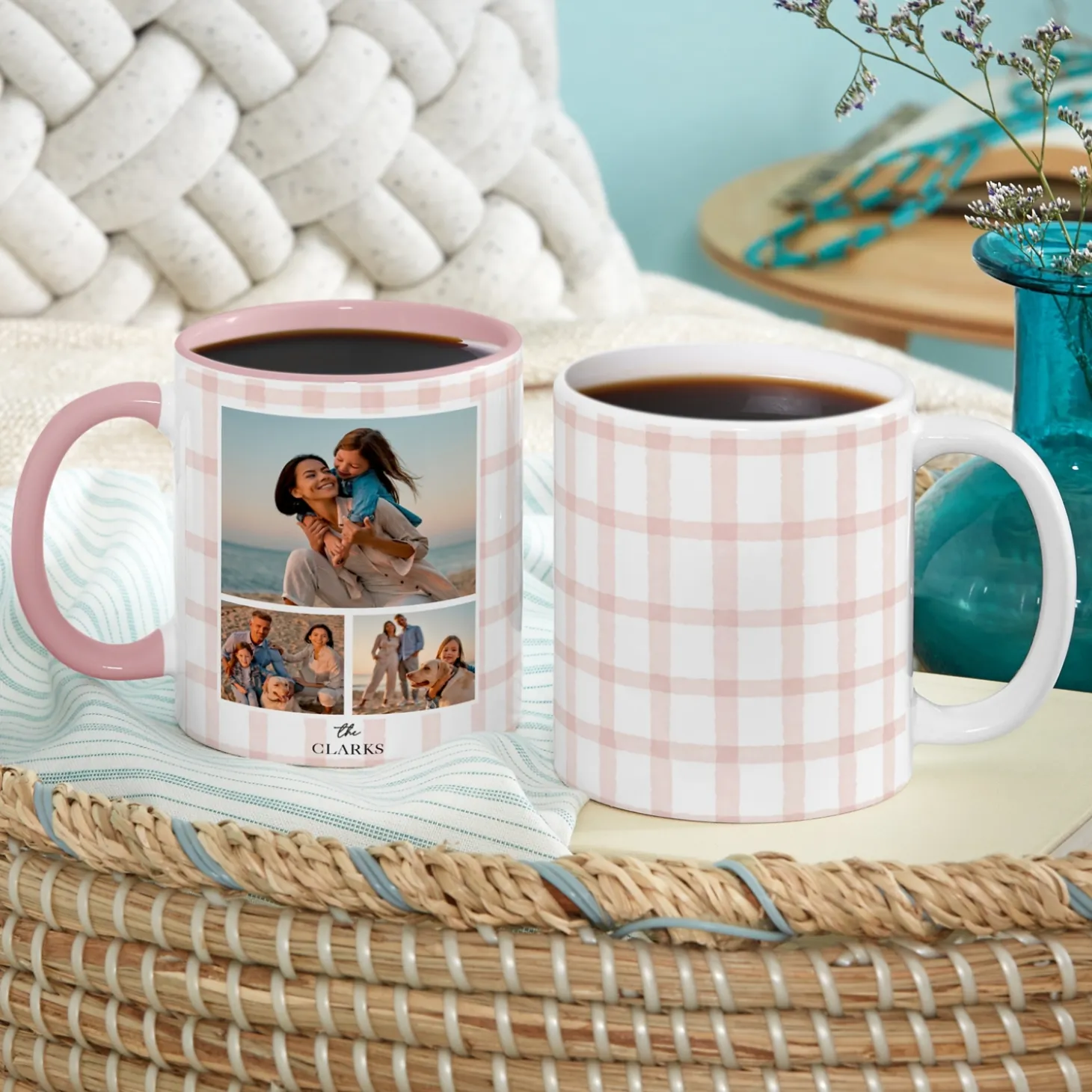 Pink Gingham Photo Collage Mug