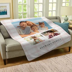 Pink Gingham Photo Collage Plush Blanket