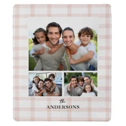 Pink Gingham Photo Collage Plush Blanket