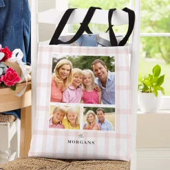 Pink Gingham Photo Collage Tote Bag
