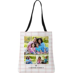Pink Gingham Photo Collage Tote Bag