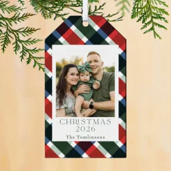 Plaid Border Photo Gift Tag Ornament