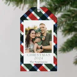 Plaid Border Photo Gift Tag Ornament