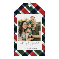 Plaid Border Photo Gift Tag Ornament