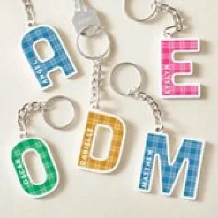 Plaid Initial And Name Acrylic Keychain