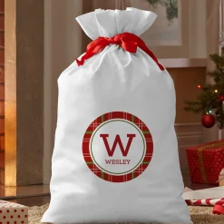 Plaid Initial and Name Oversized Gift Bag