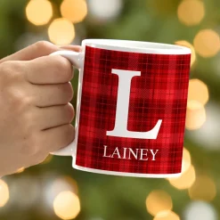 Plaid Initial Mug