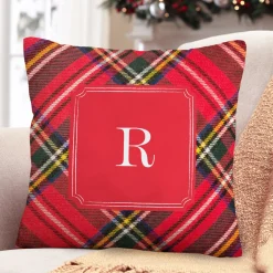 Plaid Initial Throw Pillow