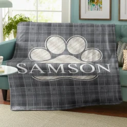 Plaid Paw Print Blanket