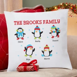 Playful Penguins Throw Pillow