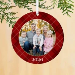 Pretty Plaid Photo Round Ornament