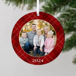 Pretty Plaid Photo Round Ornament