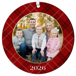 Pretty Plaid Photo Round Ornament