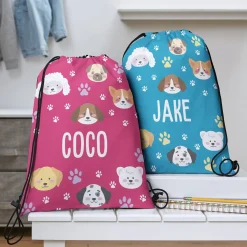 Puppies And Paw Prints Drawstring Bag