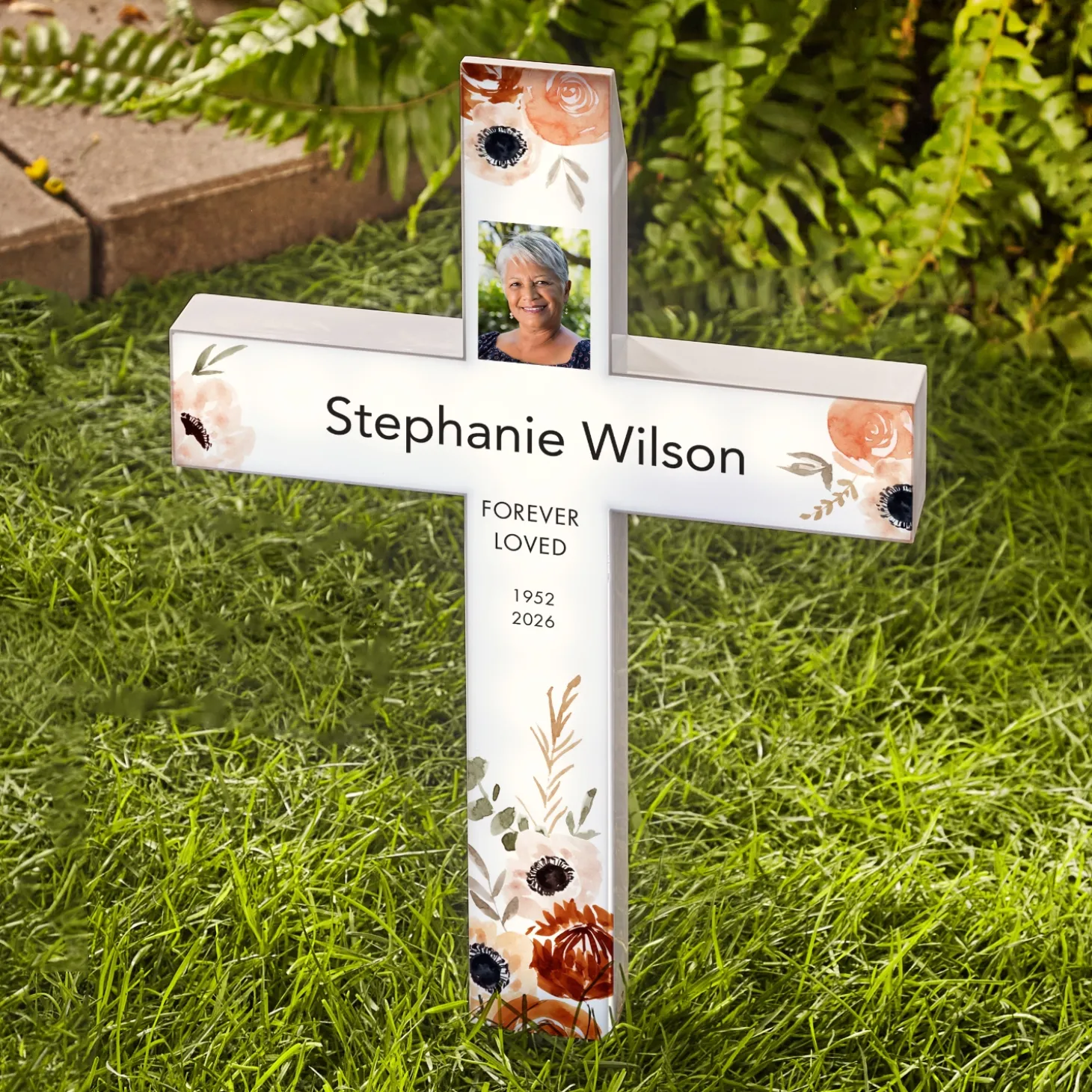 Radiant Glow Memorial Solar Photo LED Cross