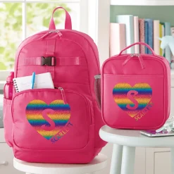 Rainbow Glitter Heart Initial & Name Pink Backpack Collection