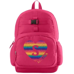 Rainbow Glitter Heart Initial & Name Pink Backpack Collection