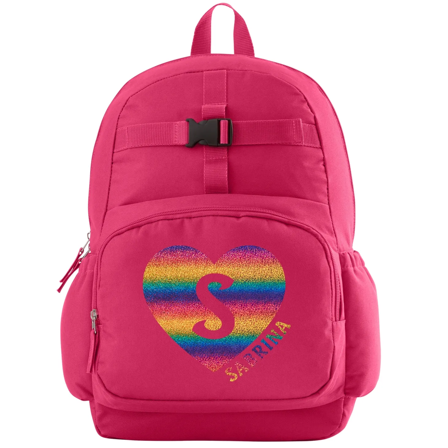 Rainbow Glitter Heart Initial & Name Pink Backpack Collection
