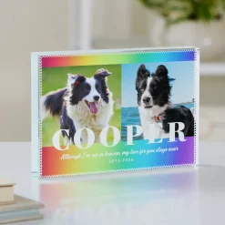 Rainbow Memorial Pet Photo Glass Block