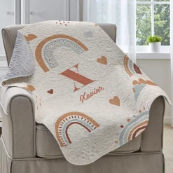 Rainbow Monogram Quilted Baby Blanket