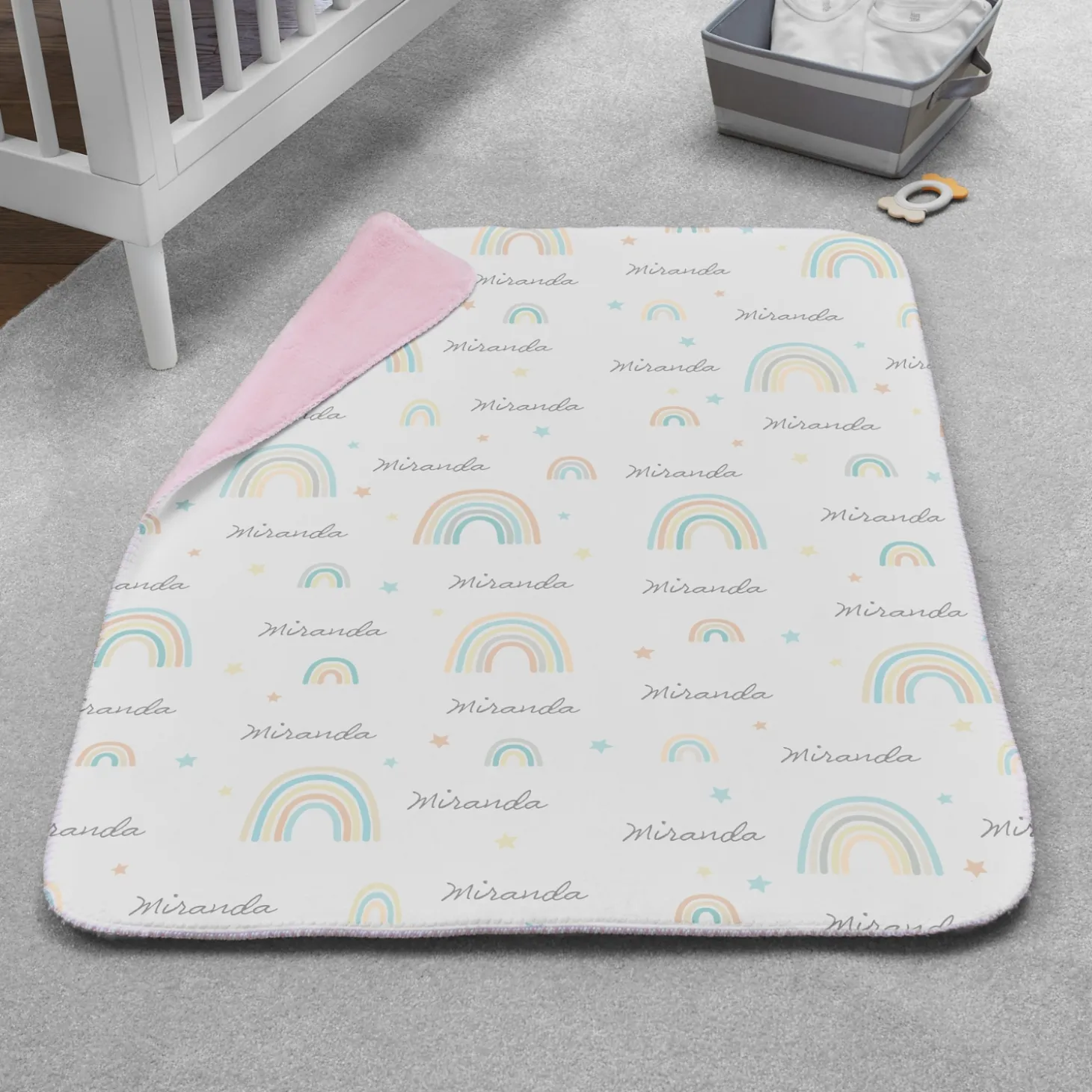 Rainbow Name Sherpa Baby Blanket