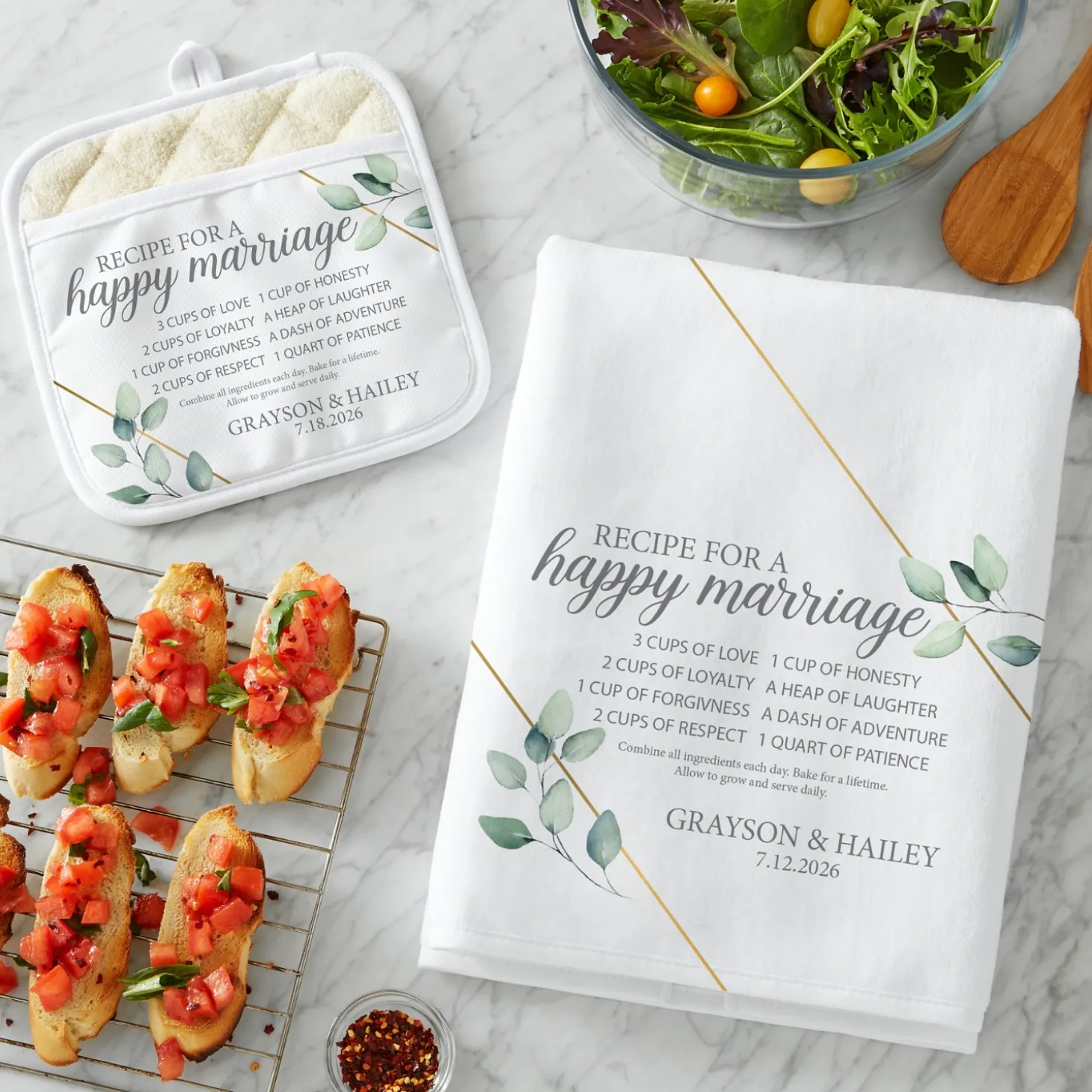 Recipe for a Happy Marriage Pot Holder and Towel Set