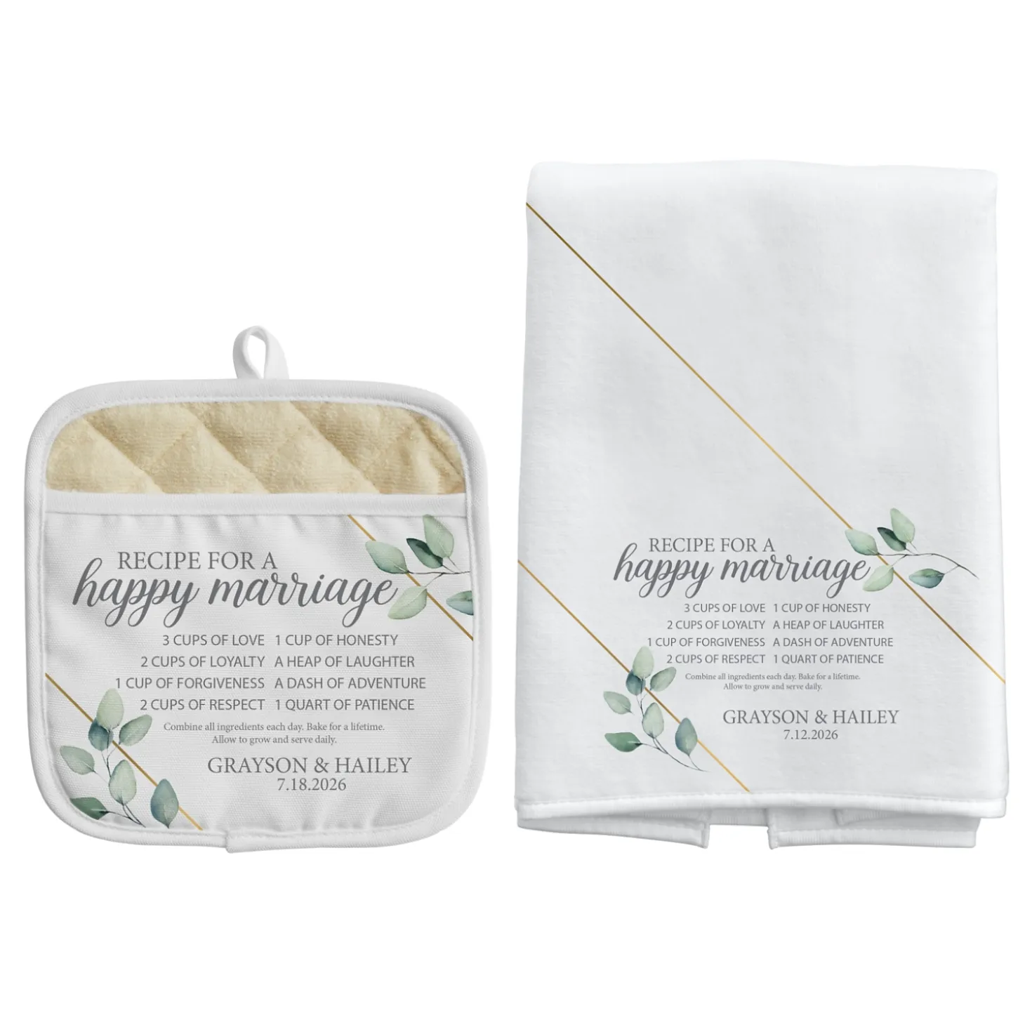Recipe for a Happy Marriage Pot Holder and Towel Set