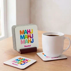 Repeating Colors Mahjong Wood Coasters