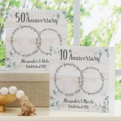 Rings of Love Anniversary Wood Block