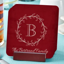 Rustic Wreath Monogram Wood Coasters