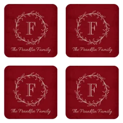 Rustic Wreath Monogram Wood Coasters
