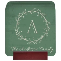 Rustic Wreath Monogram Wood Coasters