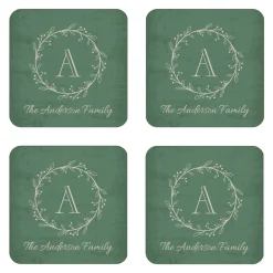 Rustic Wreath Monogram Wood Coasters