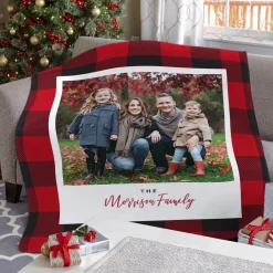 Santa's Plaid Photo Plush Blanket