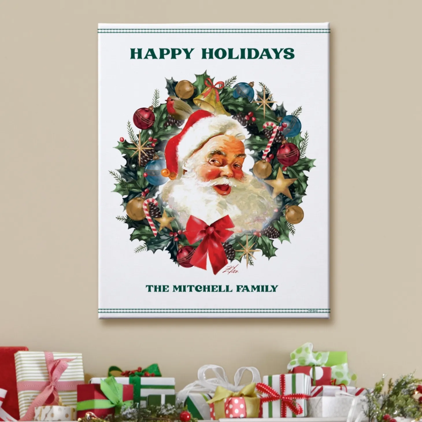 Santa Wreath Canvas