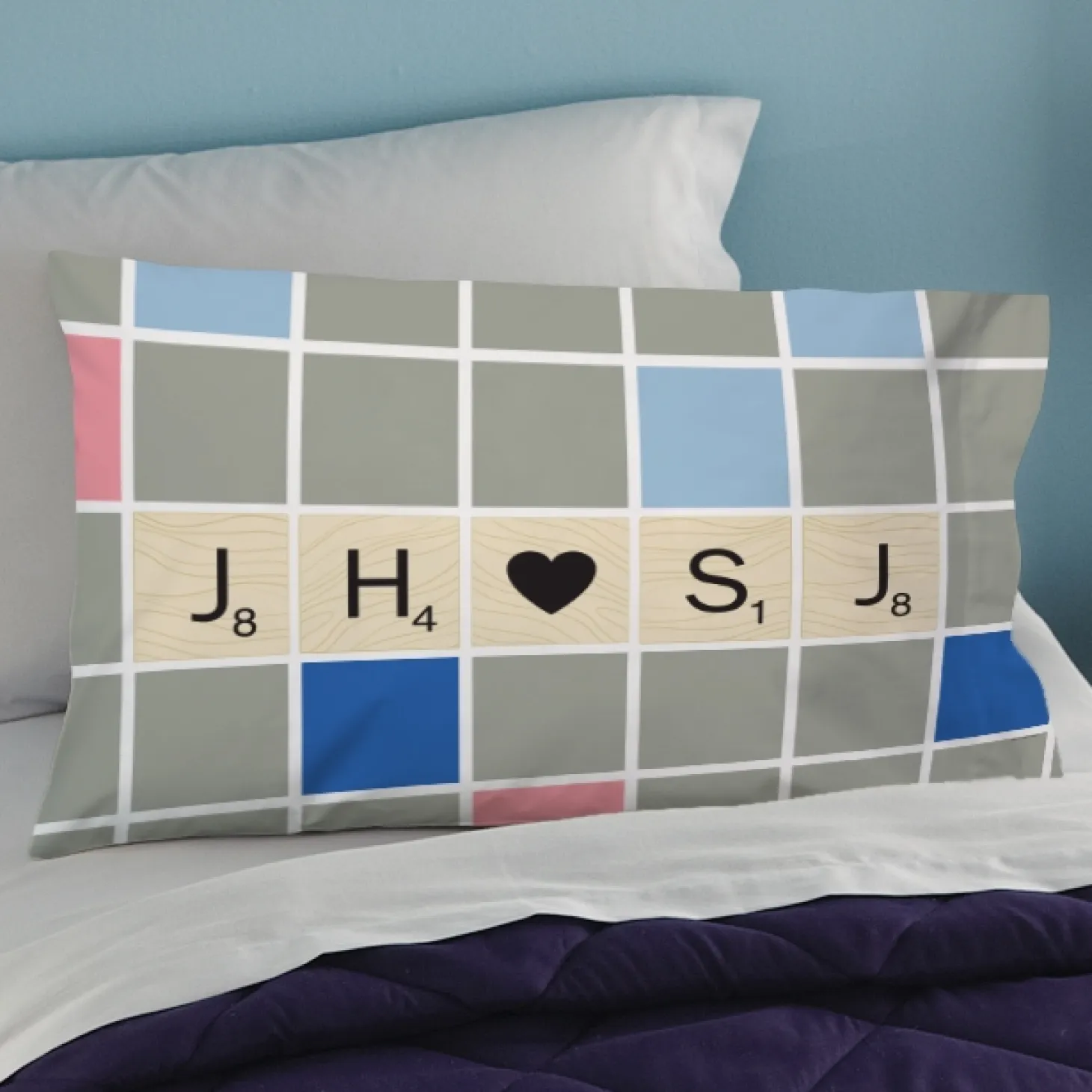 Scrabble® Initial Hearts Pillow Case
