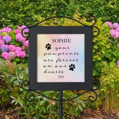 Scripted Paw Prints Pet Memorial Garden Stake