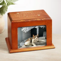 Scripted Paw Prints Wood Frame Pet Urn